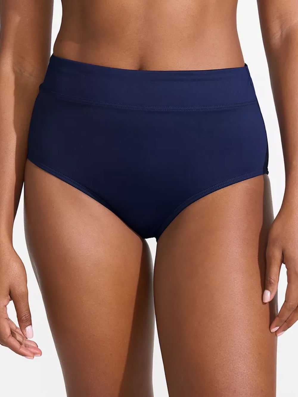 Lands End Bikini Bottoms High Waisted Swim Swimsuit Navy Blue 16